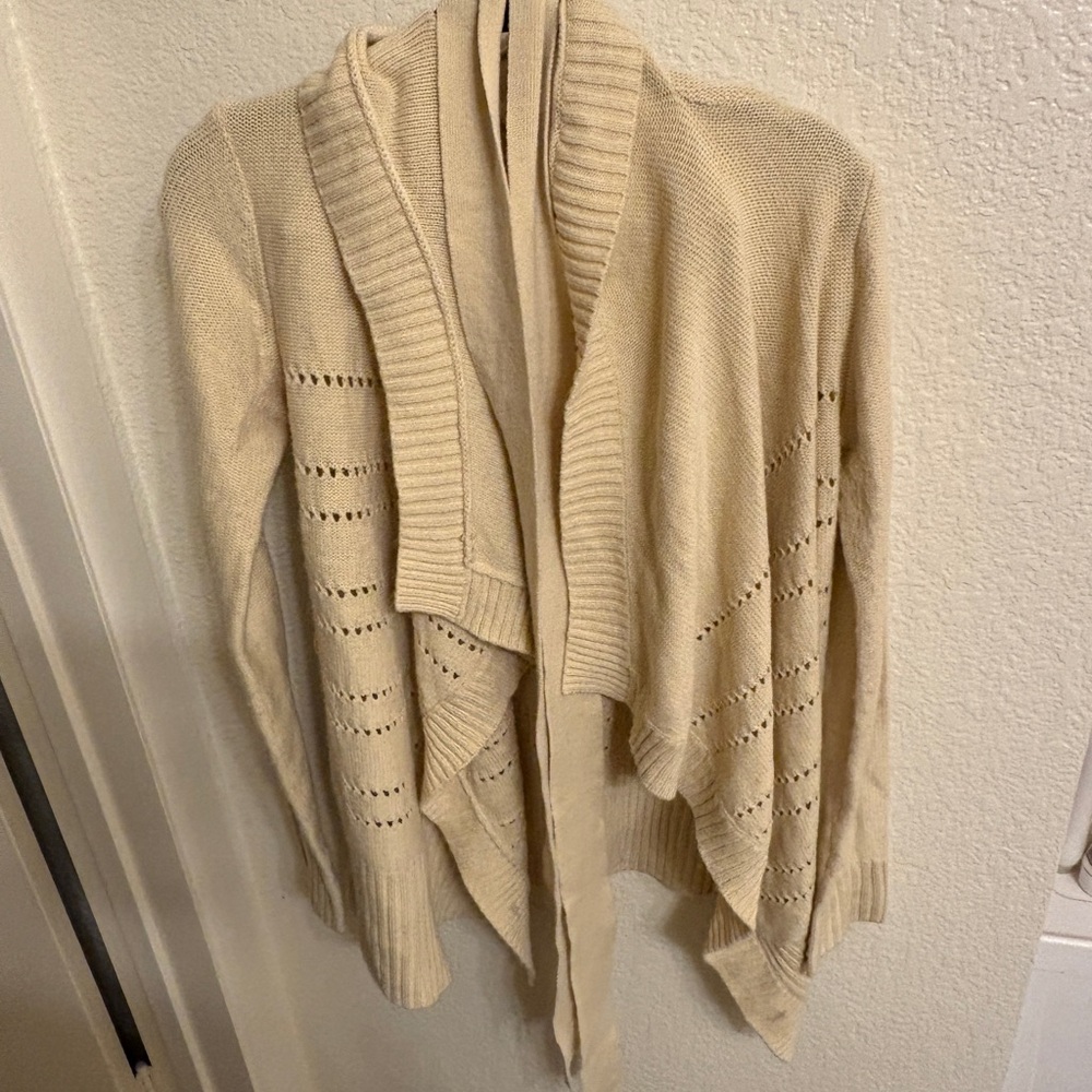 Cream Open-Front Women Sweater